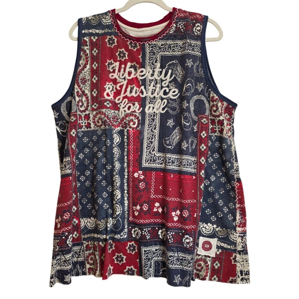 Double D Ranch Red and Blue Patterned Sleeveless … - image 1